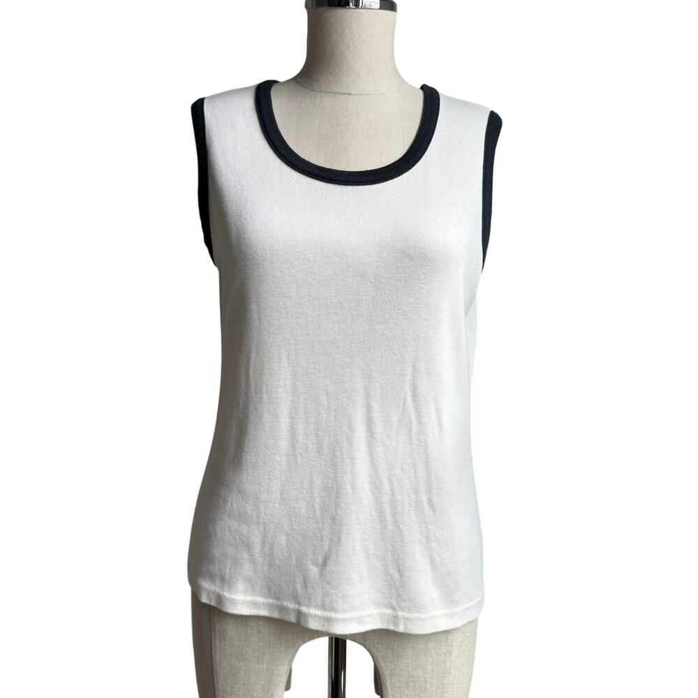 Christie & Jill Contrast Trim Tank Top White Black Ribbed Size Medium